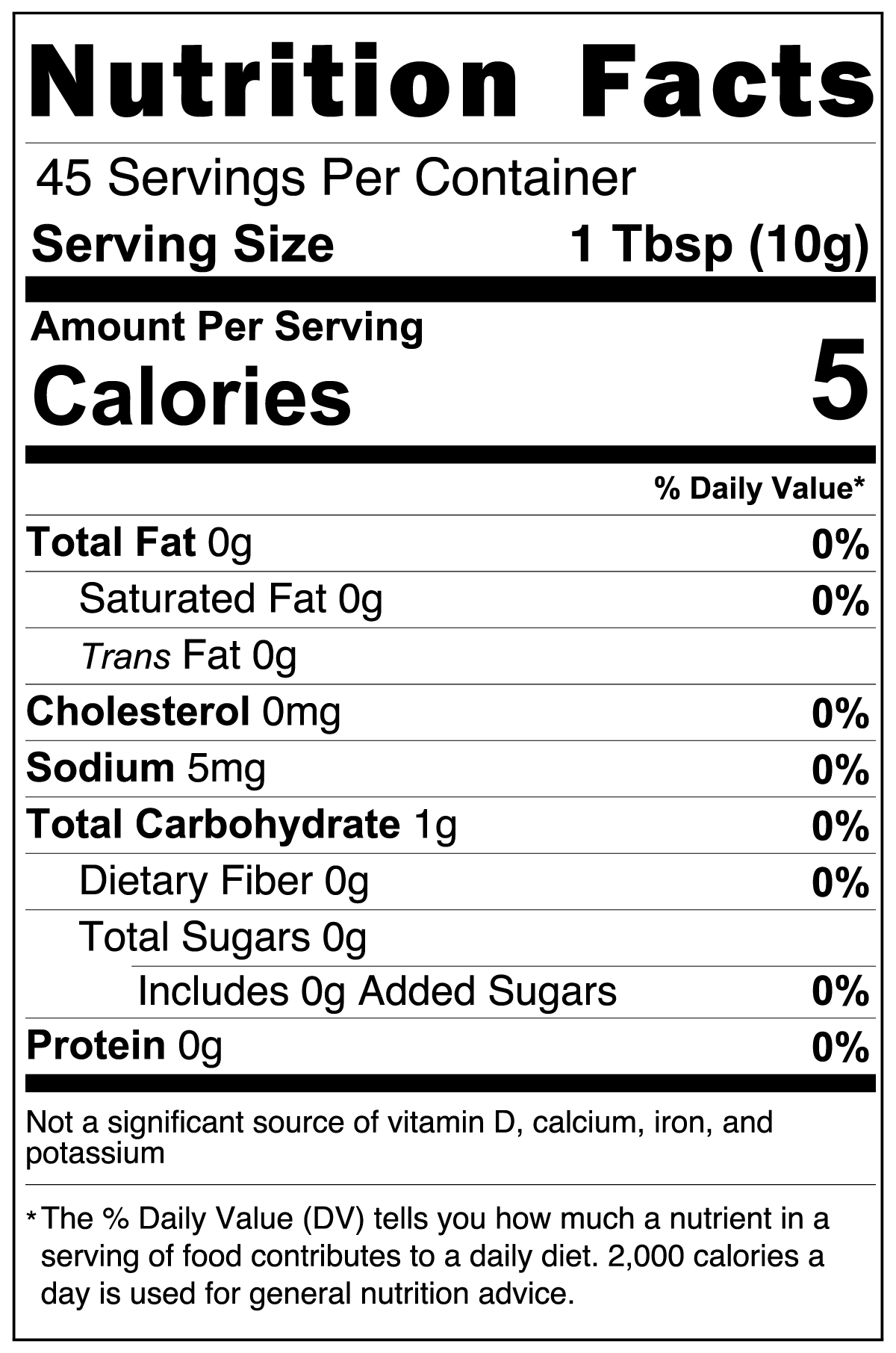 Nutrition Facts of REGALBLENDS Mighty Mushroom Coffee