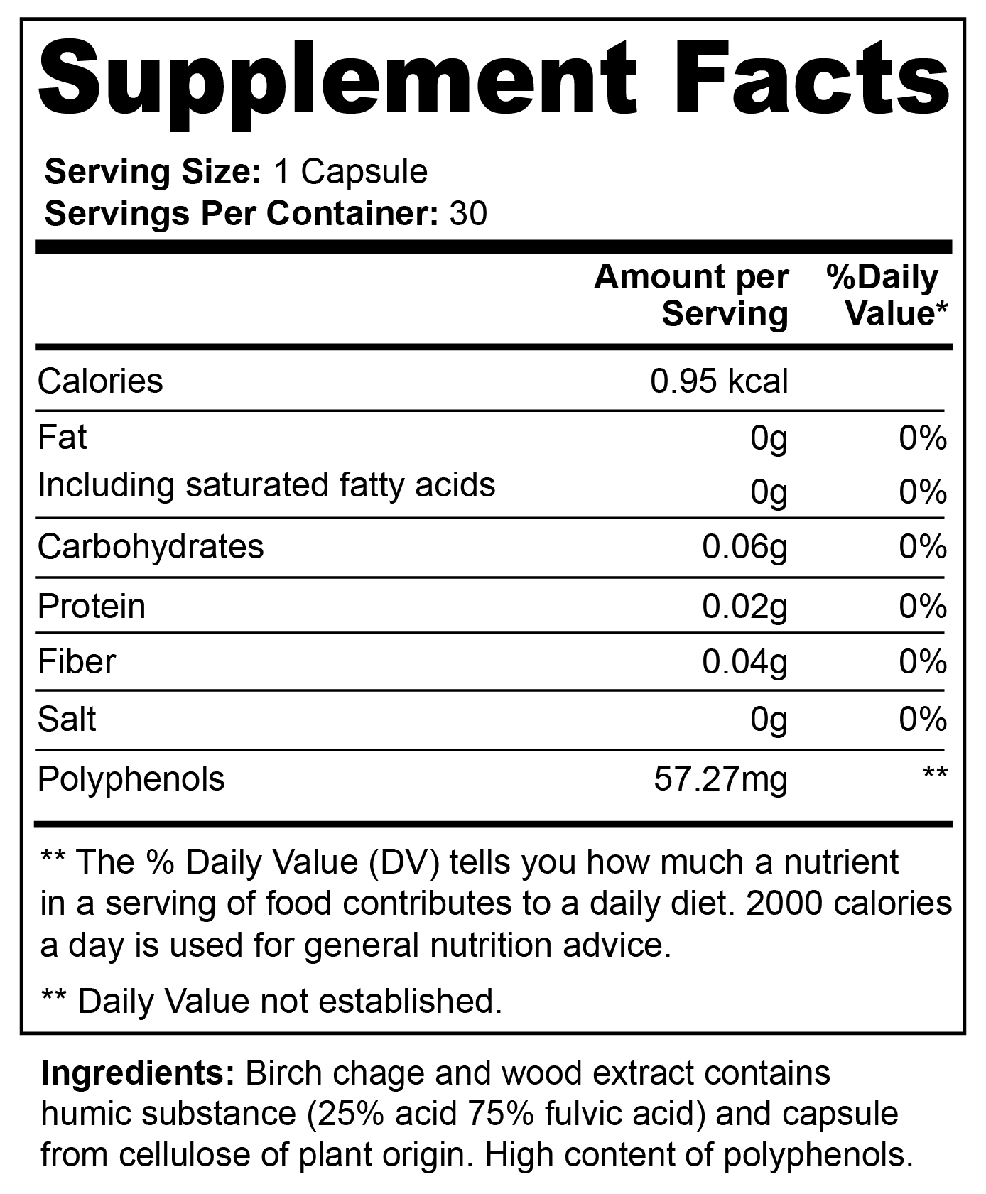 Supplement Facts of REGALBLENDS Birch Chaga Microbiome Wellness Capsules