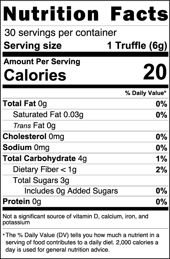 Nutrition Facts of Regalblends Birch Chaga Truffles